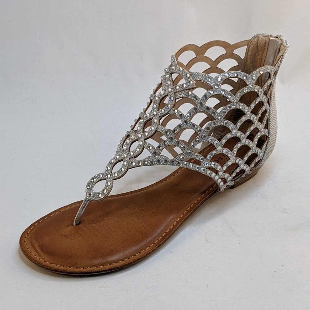 Zigi Soho silver lacy wedge zip crystals sandals